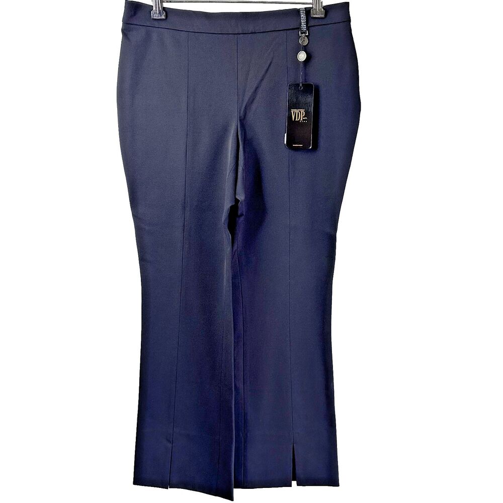NWT VDP Club Black Stretch Split Hem Flat Front Flared Pants Sz 6 ITALY $ 499